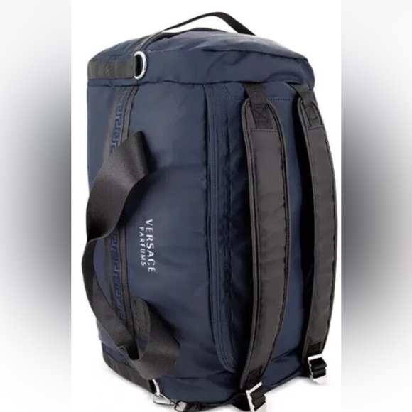 VERSACE PERFUME NEW DUFFLE BAG CONVERTIBLE TO BACKPACK BLACK AND BLUE - Picture 9 of 12